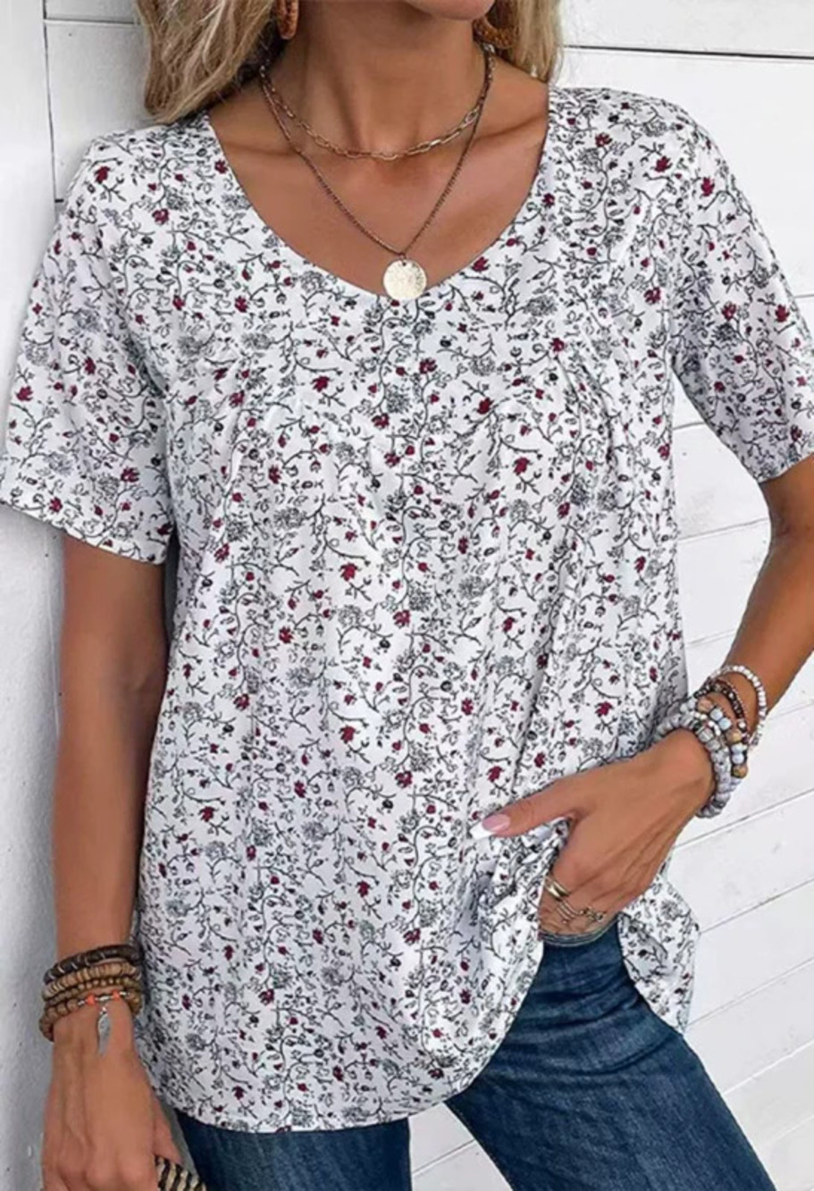 ZARA Elegant Summer Printed Collar Short Sleeve Top